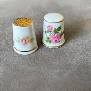 Vintage Floral Porcelain Thimbles with Gold Accents